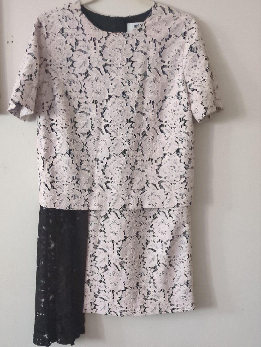 MSGM Pink and Black Lace Dress With Asymetrical Hem IT 42 US 8